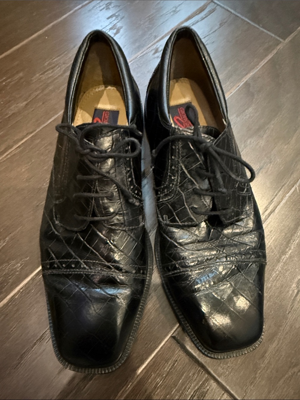 VTG Giorgio Brutini Private Collection Croc Embossed Leather Oxfords Black 8M